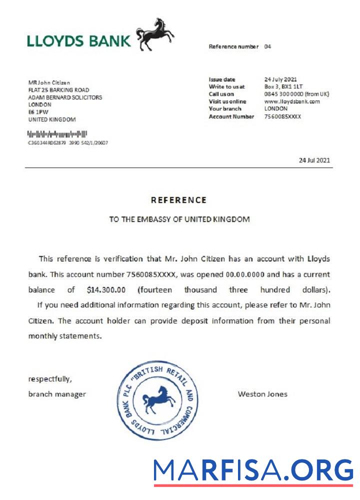 Downloadable United Kingdom Lloyds Bank reference template